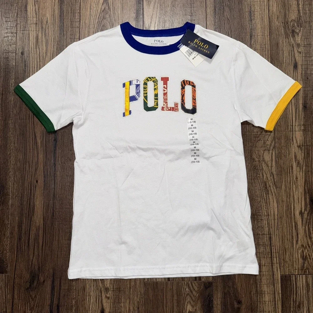Polo Ralph Lauren White Logo Ringer Classic Fit Crewneck T Shirt Boy's Medium